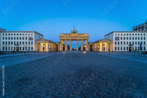 Pariser Platz and Brandenburg Gate. Early morning. Desert area caused by quarantine as a result of coronavirus infection. Berlin  Germany. March 2020.