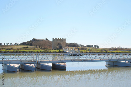 The Pilou foot bridge in of Villeneuve les Maguelone, a seaside resort in the south of Montpellier, Herault, France