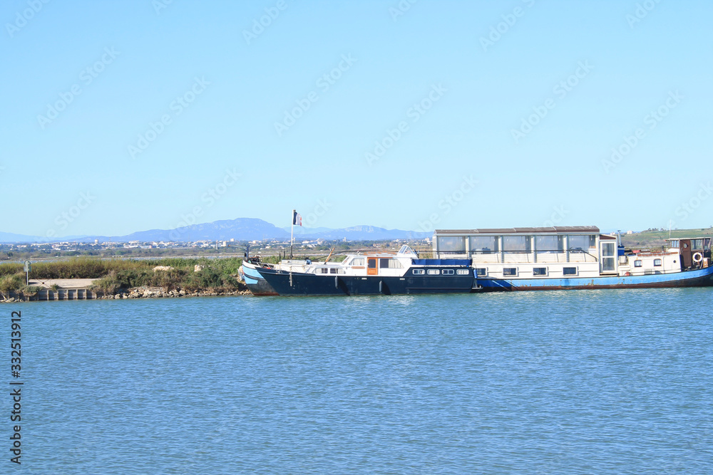River boats in Villeneuve les Maguelone, a seaside resort in the south of Montpellier, Herault, France