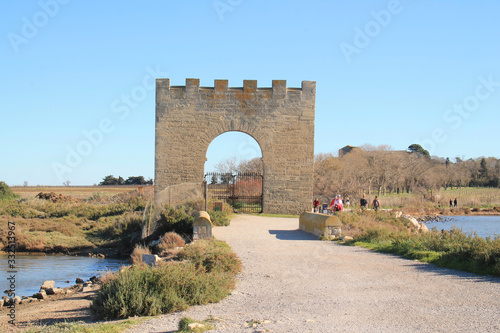 Triumphal arch of Villeneuve les Maguelone, a seaside resort in the south of Montpellier, Herault, France