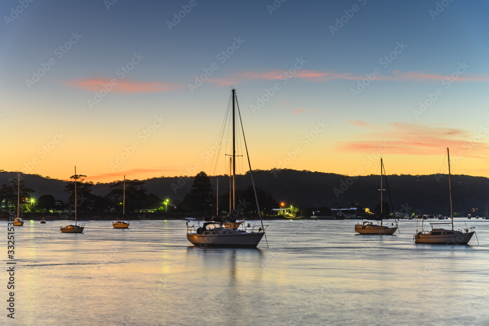 Sunrise over the Bay with Boats