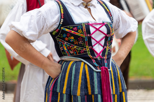 Close up of female dancer clothe of the traditional folklore of Madeira Island, "Bailinho da Madeira".