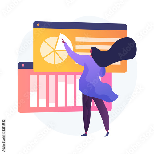 Online survey results analysis. Pie charts, infographics, analyzing process. Business and financial reports analytics. Social poll answers statistics. Vector isolated concept metaphor illustration