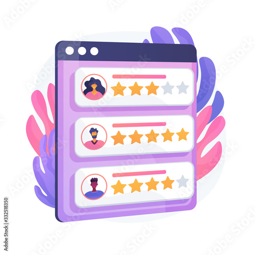 Loyalty stars. Customer and user reviews. Website ranking system, positive feedback, evaluate votes. Webpage with ranked personal profiles. Vector isolated concept metaphor illustration