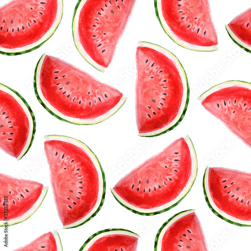 Vector bright summer watercolor pattern with watermelon skirts .