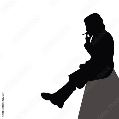 a woman sitting and smoking body silhouette vector