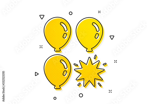 Amusement park sign. Balloon dart icon. Pop the balloon symbol. Yellow circles pattern. Classic balloon dart icon. Geometric elements. Vector