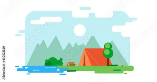 Fototapeta Naklejka Na Ścianę i Meble -  Vector flat camping illustration