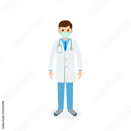 Doctor in mask ready surgeon uniform gloves stethoscope icon, Vector isolated illustration