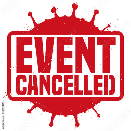 Coronavirus Silhouette and Sign in a Stamp Announcing Event Cancelled, Vector Illustration