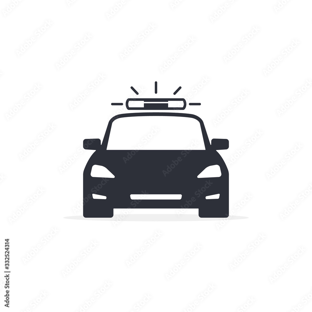 Police Car vector black icon isolated on white Police Car vector black icon isolated on white