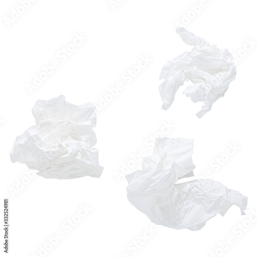 used paper handkerchief isolated on white background