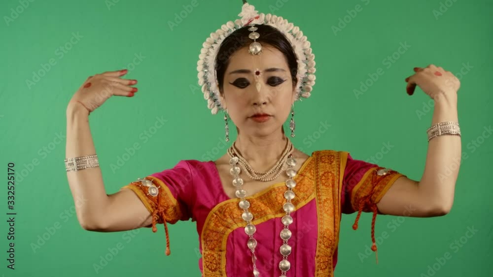 Odissi female asian dancer perform, Indian traditional dance, 4k studio
