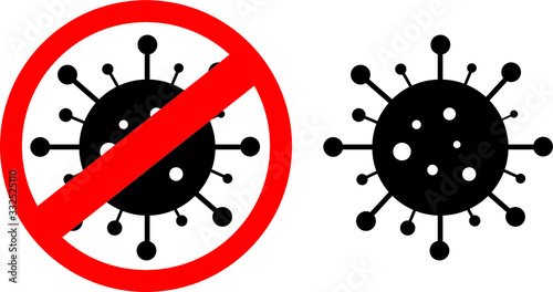 Stop sign over a corona virus icon