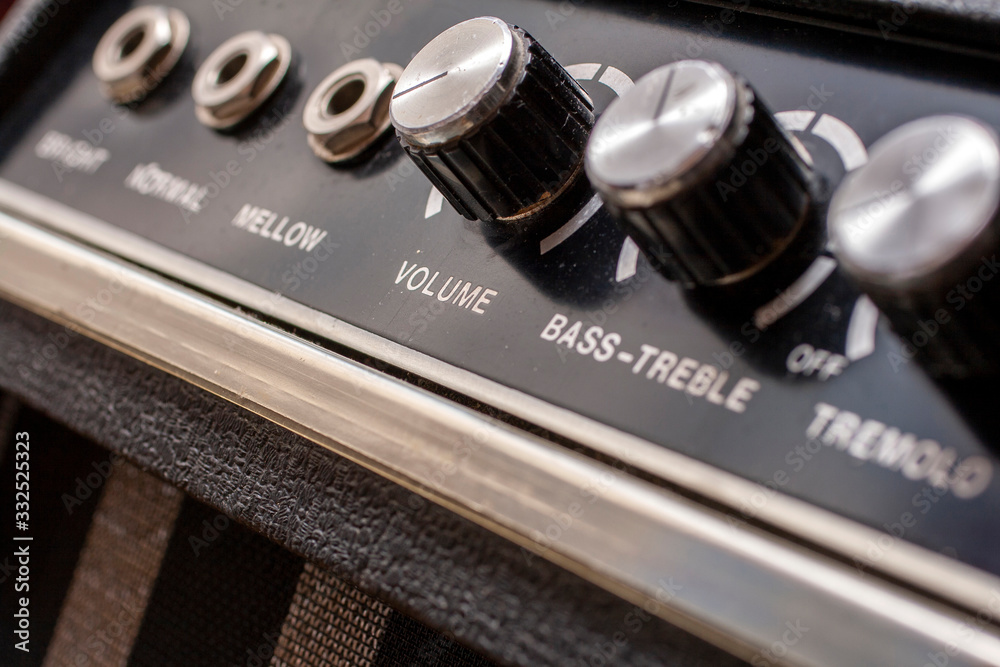 Close up shot of an electric guitar amplifier Close up shot of an electric guitar amplifier