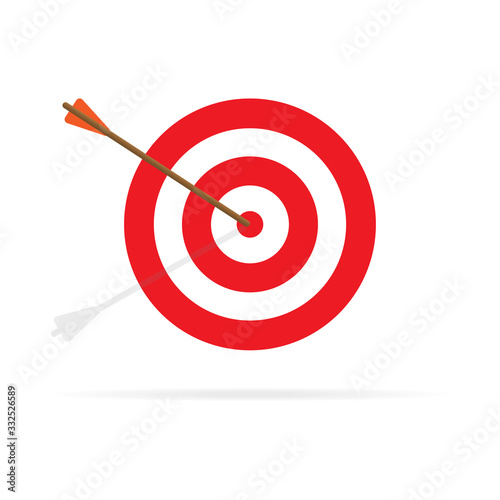 Red aim ,arrow icon. Vector flat illustration.