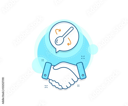 Cutlery sign. Handshake deal complex icon. Cooking spoon line icon. Food mix symbol. Agreement shaking hands banner. Cooking spoon sign. Vector