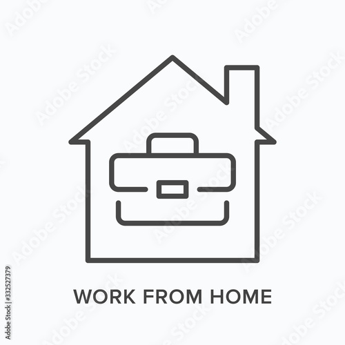 Work from home, remote job line icon. House and briefcase vector illustration. Real estate investment linear sign