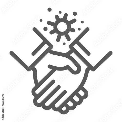 Contagion handshake line icon, virus and protection, covid 19 sign, vector graphics, a linear pattern on a white background, eps 10.