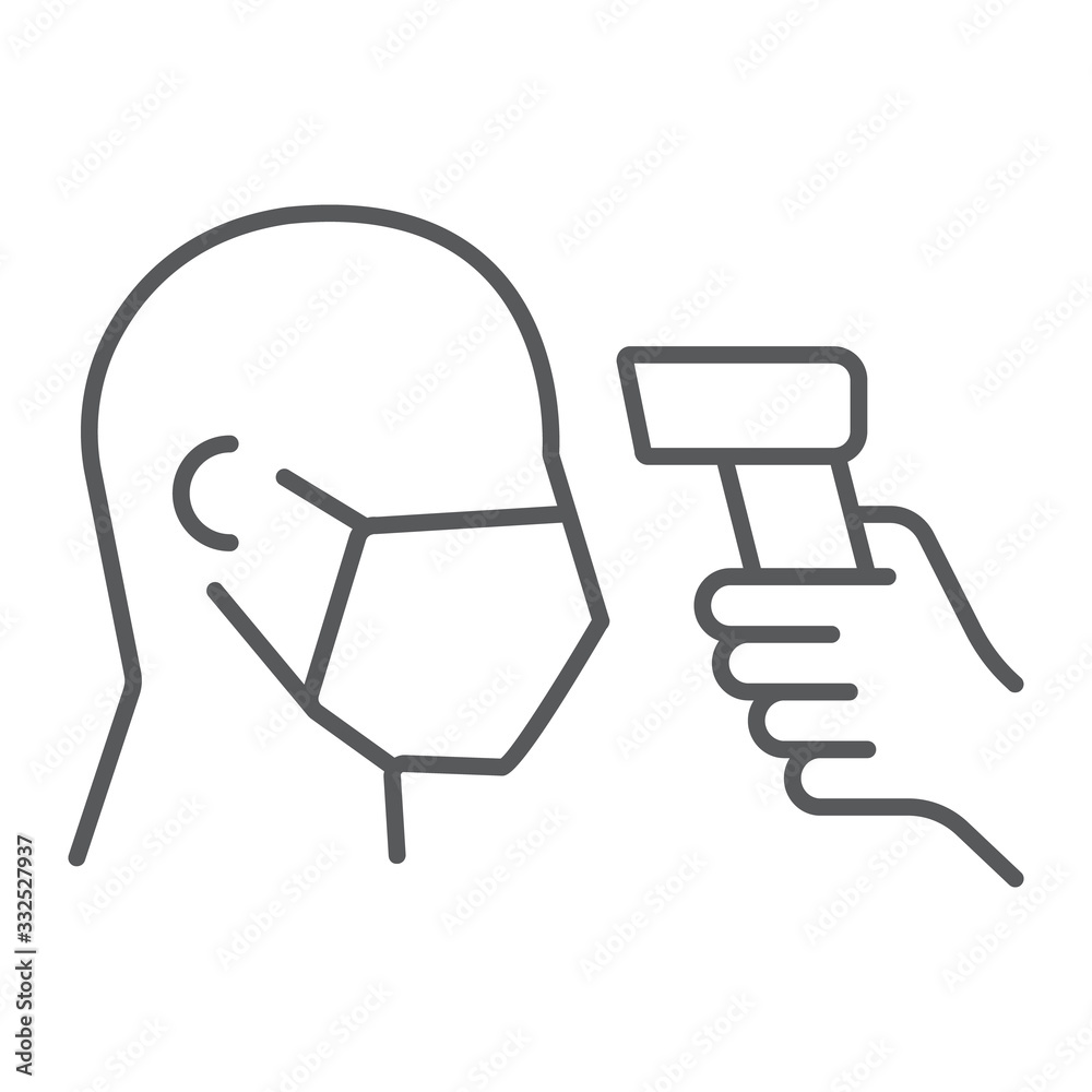 Checking body temperature thin line icon, coronavirus and covid 19, temperature scaning sign, vector graphics, a linear pattern on a white background, eps 10.