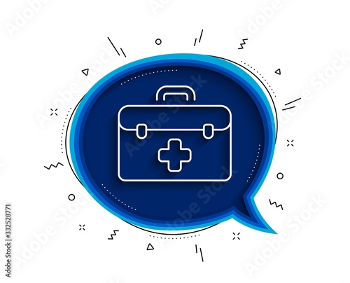 First aid line icon. Chat bubble with shadow. Medicical kit sign. Pharmacy medication symbol. Thin line first aid icon. Vector