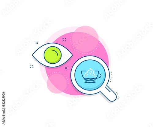 Hot coffee drink sign. Research complex icon. Espresso with whipped cream icon. Beverage symbol. Analytics or analysis banner. Espresso cream sign. Vector