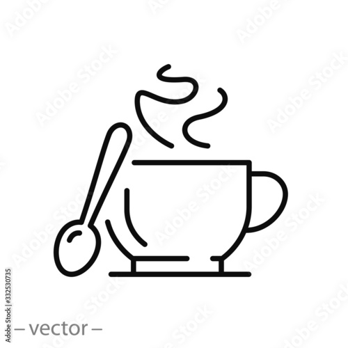 cup coffee or tea icon, hot drink, thin line web symbol on white background - editable stroke vector illustration eps10
