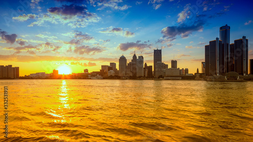 Detroit Skyline, the view from Windsor, Ontario, Canada. 