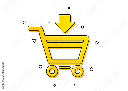Online buying sign. Add to Shopping cart icon. Supermarket basket symbol. Yellow circles pattern. Classic online market icon. Geometric elements. Vector