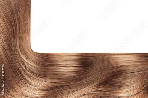 Brown hair on white, isolated. Background with copy space
