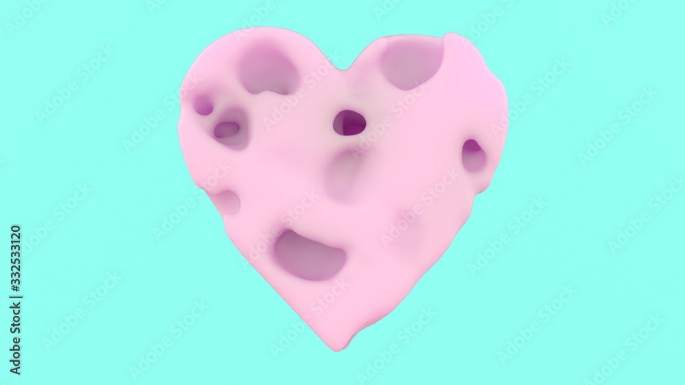 3d illustration of a heart shape weightless liquid or cream. Perfect futuristic trendy fashion glamour footage for advertising cosmetic products. Sign of love and preferences.