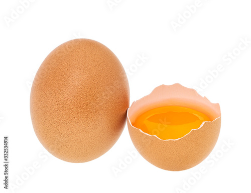 Broken eggs isolated on white background