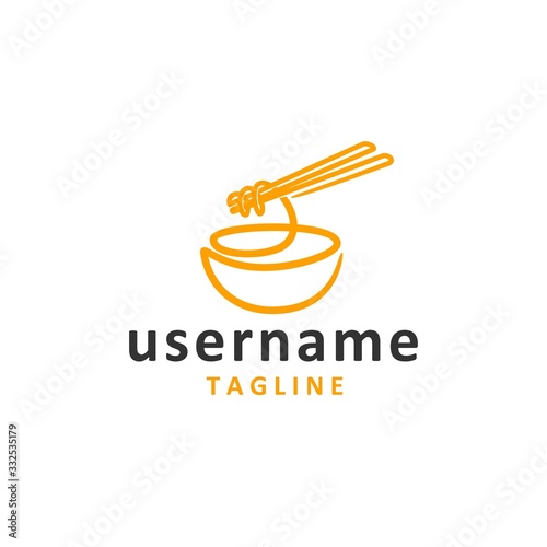 monoline noodle logo design inspiration . noodle chopstick bowl icon design template . asian food restaurant logo design . monoline icon