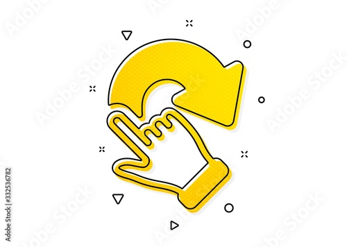 Slide arrow sign. Rotation gesture icon. Swipe action symbol. Yellow circles pattern. Classic rotation gesture icon. Geometric elements. Vector