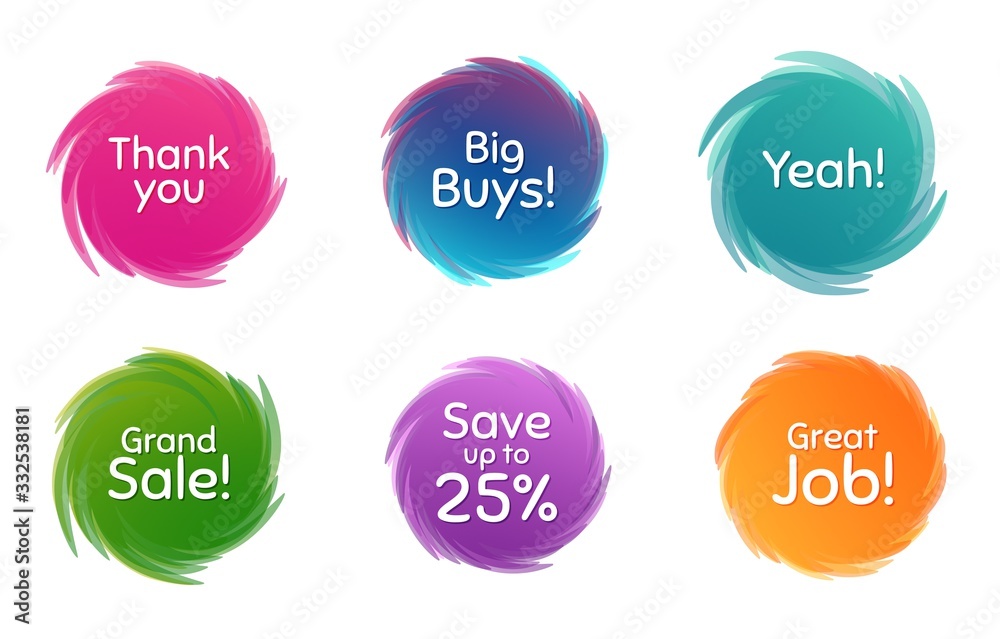 Swirl motion circles. Grand sale, 25% discount and great job. Thank you phrase. Sale shopping text. Twisting bubbles with phrases. Spiral texting boxes. Big buys slogan. Vector Swirl motion circles. Grand sale, 25% discount and great job. Thank you phrase. Sale shopping text. Twisting bubbles with phrases. Spiral texting boxes. Big buys slogan. Vector
