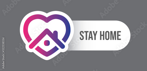 Stay at home symbol. Heart and house pictogram for #stayhome social media campaign. Self isolation emblem for quarantine times.