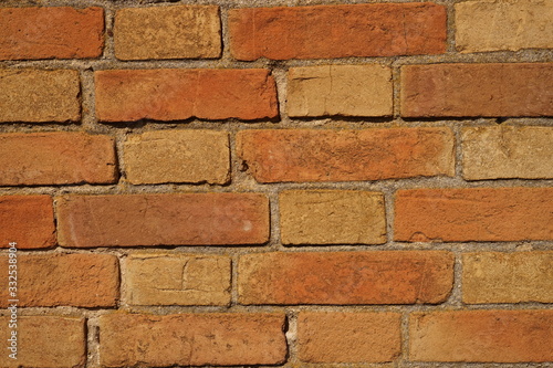 Old brown brick wall background, afternoon lighting