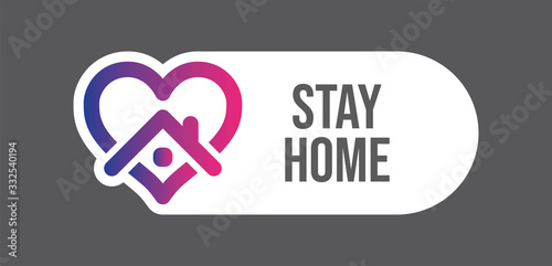Stay at home symbol. Heart and house pictogram for #stayhome social media campaign. Self isolation emblem for quarantine times.