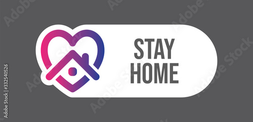 Stay at home symbol. Heart and house pictogram for #stayhome social media campaign. Self isolation emblem for quarantine times.