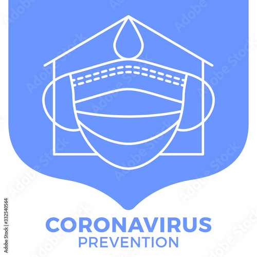 Prevention of COVID-19 all in one icon poster vector illustration. Coronavirus protection flyer with outline icon set. Stay at home, use face mask, use hand sanitizer