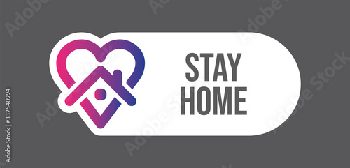 Stay at home symbol. Heart and house pictogram for #stayhome social media campaign. Self isolation emblem for quarantine times.