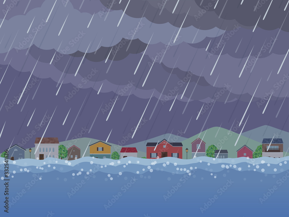 街並みの背景イラスト 雨 水没stock Vector Adobe Stock