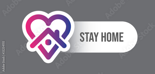 Stay at home symbol. Heart and house pictogram for #stayhome social media campaign. Self isolation emblem for quarantine times.