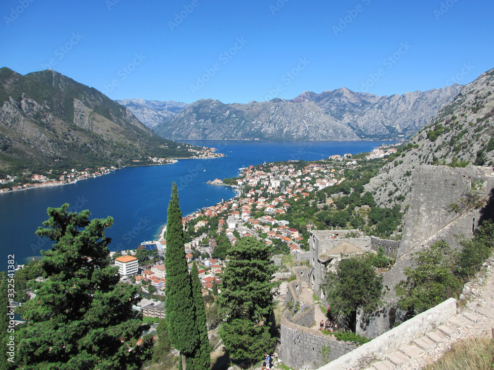 Bay of Kotor with blue sky, Montenegro
