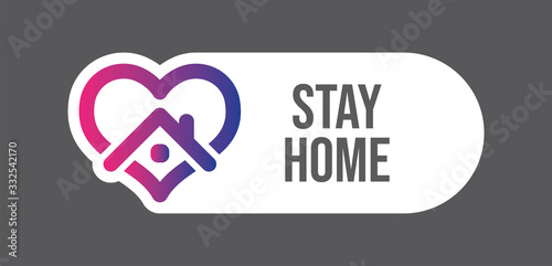 Stay at home symbol. Heart and house pictogram for #stayhome social media campaign. Self isolation emblem for quarantine times.