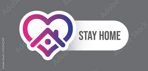 Stay at home symbol. Heart and house pictogram for #stayhome social media campaign. Self isolation emblem for quarantine times.