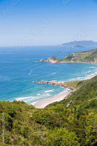 A view of Praia Mole (Mole beach) and Galheta  - popular beachs in Florianopolis, Brazil