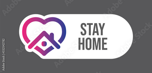 Stay at home symbol. Heart and house pictogram for #stayhome social media campaign. Self isolation emblem for quarantine times.