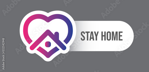 Stay at home symbol. Heart and house pictogram for #stayhome social media campaign. Self isolation emblem for quarantine times.