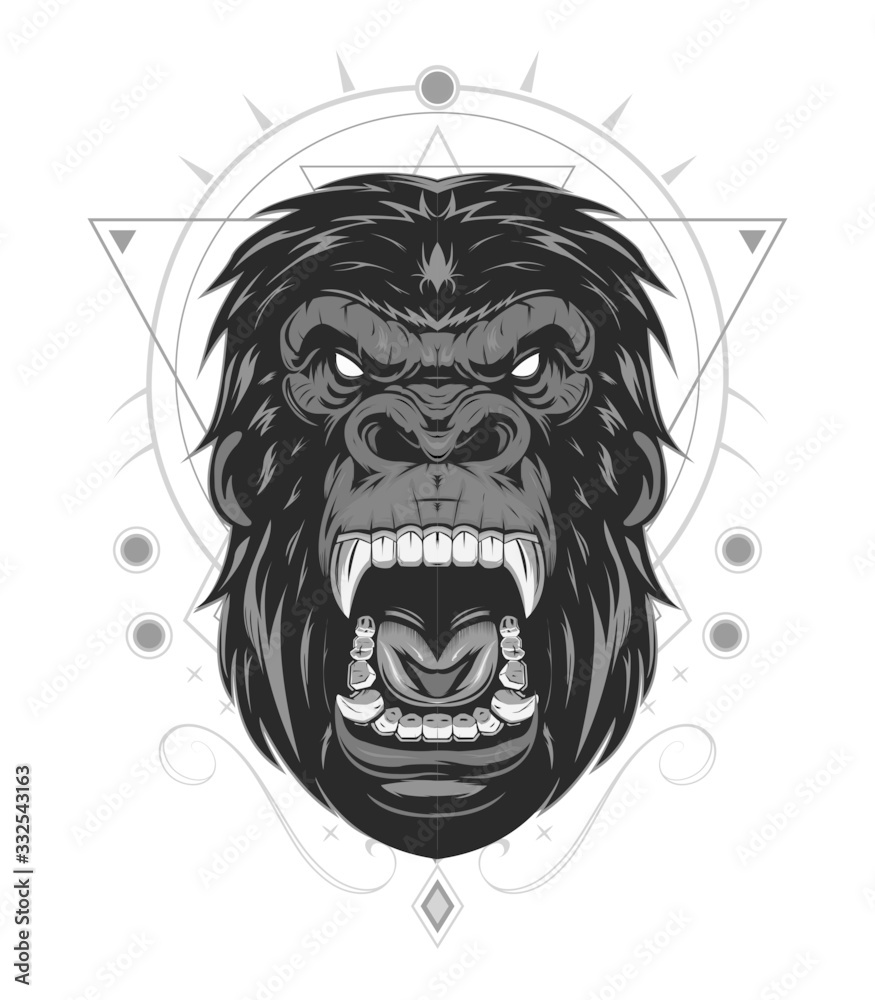 head evil ferocious gorilla shouts, mascot. KING KONG ILLUSTRATION head evil ferocious gorilla shouts, mascot. KING KONG ILLUSTRATION
